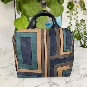 Tory Burch Leather Suede T Patchwork Satchel Crossbody Shoulder Doctor Bag  RARE